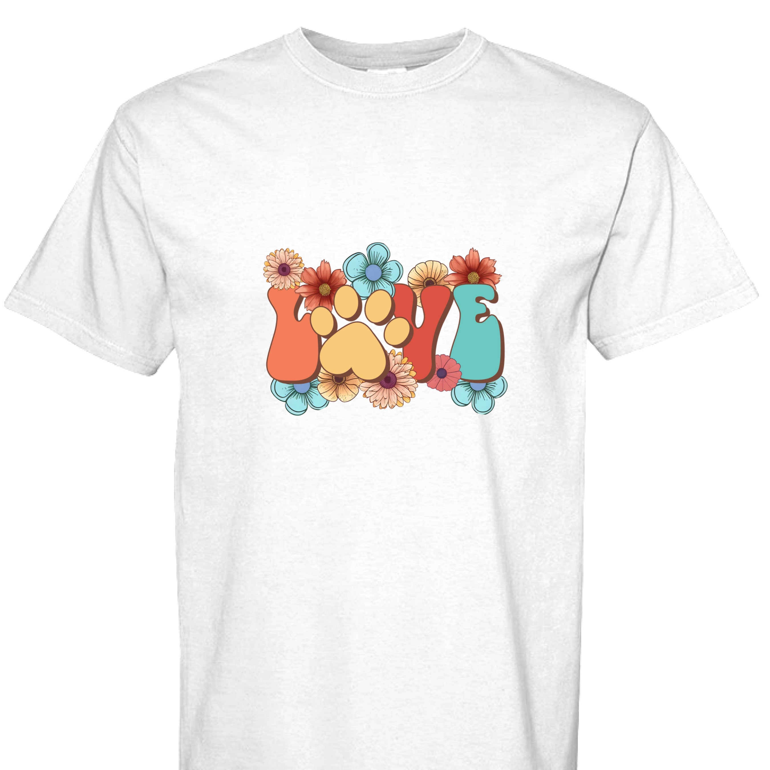 Comfort Colors T-shirt - Flowers and Love Paw Print