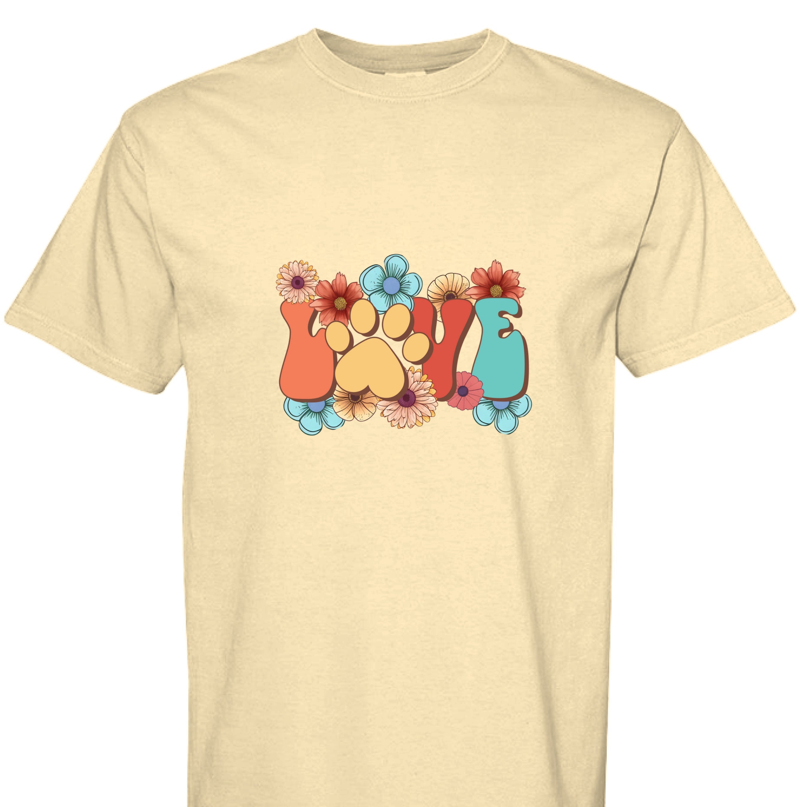 Comfort Colors T-shirt - Flowers and Love Paw Print