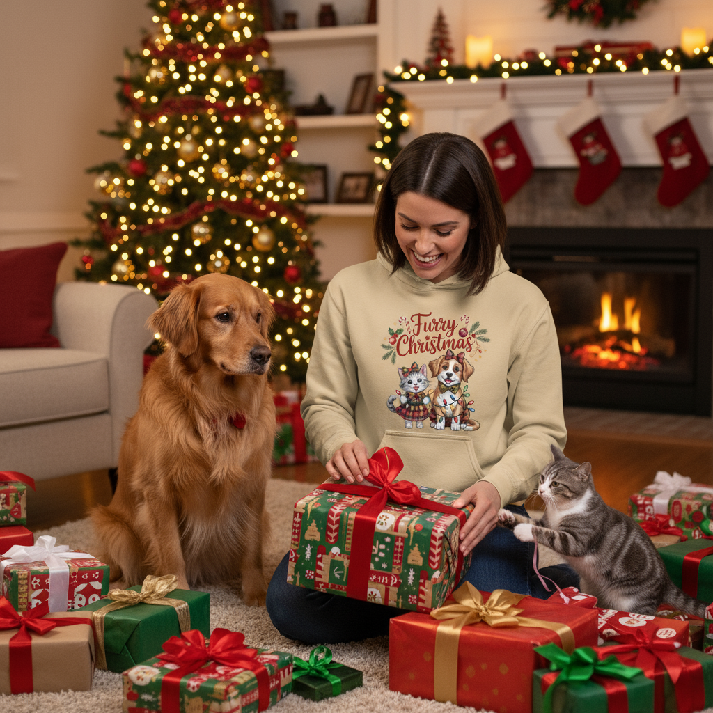 Furry Christmas Hoodie - Cat & Dog Holiday Sweatshirt
