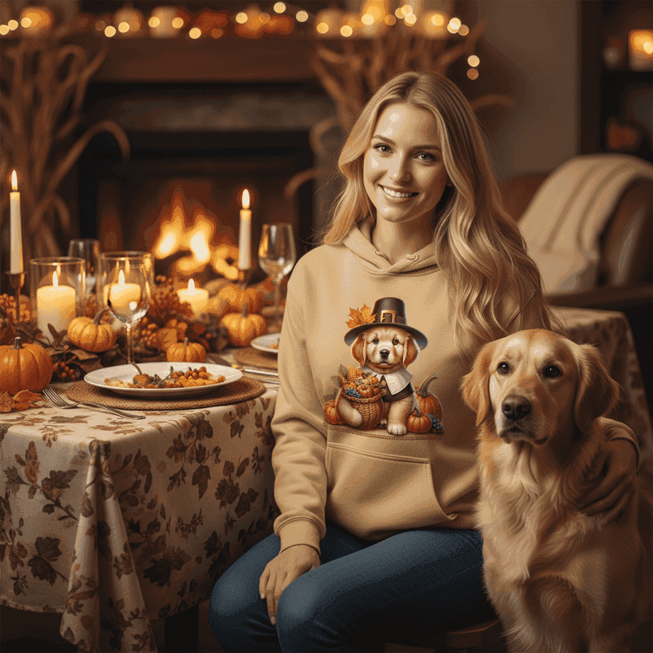 Golden Retriever Thanksgiving Hoodie - Puppy Turkey Hat Sweatshirt
