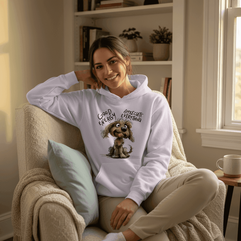 Good Energy Hoodie with Positive Dog Message