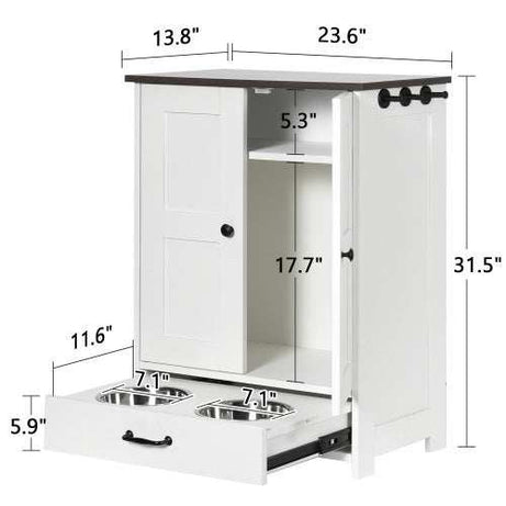 Premium Dog Feeding Station with Hidden Bowl Storage - Adjustable Food Locker for Medium Dogs