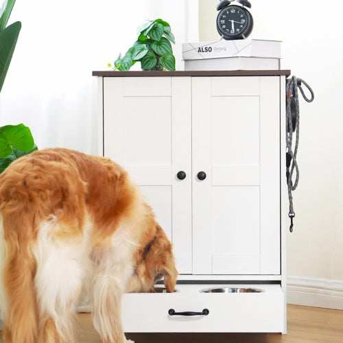 Premium Dog Feeding Station with Hidden Bowl Storage - Adjustable Food Locker for Medium Dogs
