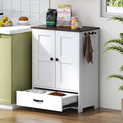Premium Dog Feeding Station with Hidden Bowl Storage - Adjustable Food Locker for Medium Dogs