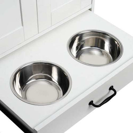 Premium Dog Feeding Station with Hidden Bowl Storage - Adjustable Food Locker for Medium Dogs