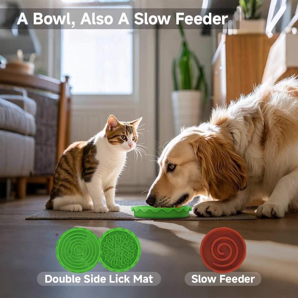 Hamburger Pet Bowl Set - 5-in-1 Slow Feeder with Lick Mat
