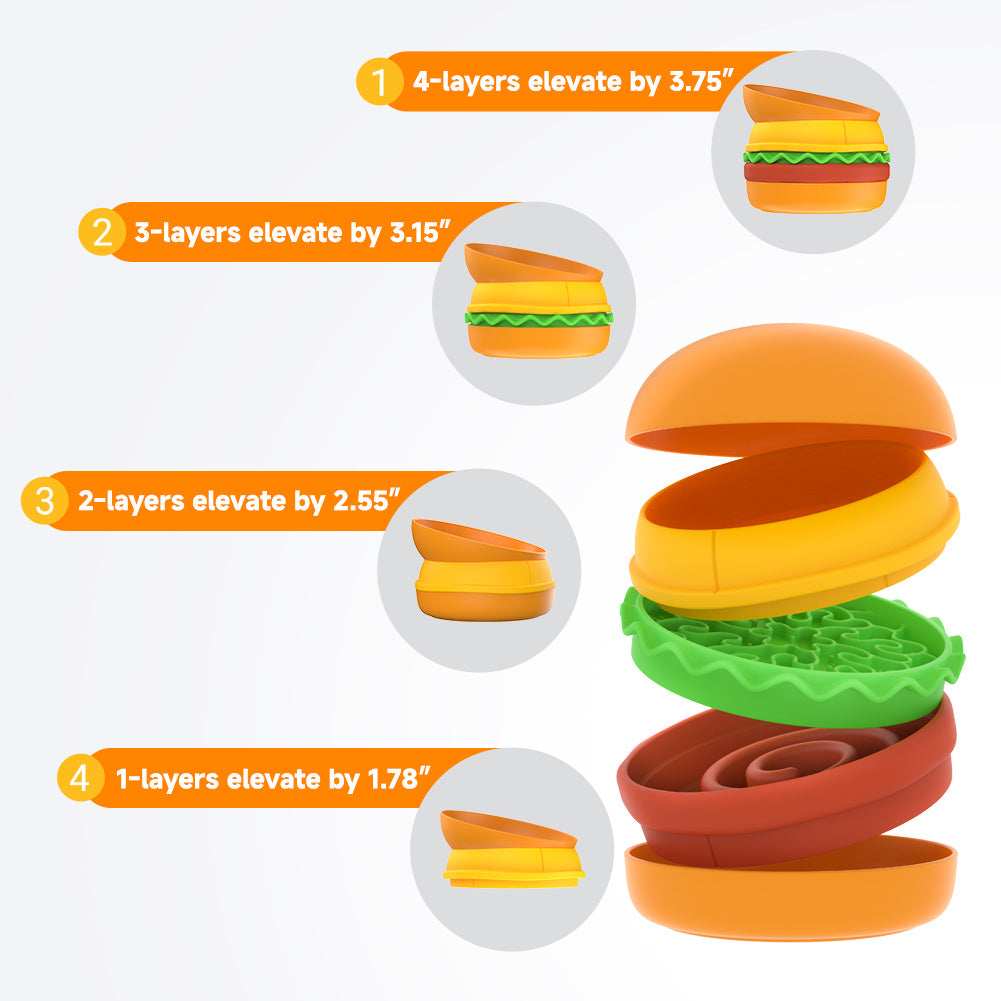 Hamburger Pet Bowl Set - 5-in-1 Slow Feeder with Lick Mat
