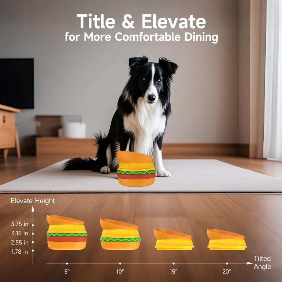 Hamburger Pet Bowl Set - 5-in-1 Slow Feeder with Lick Mat