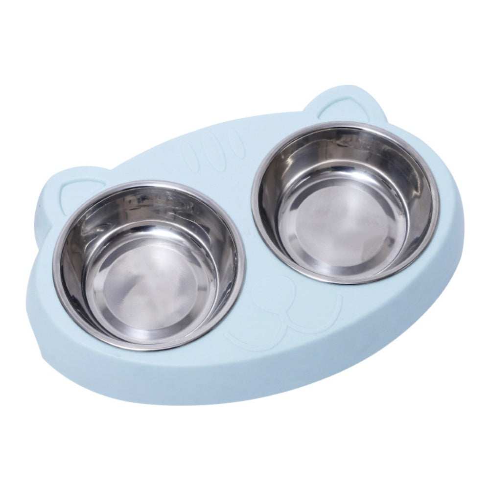 Pet Feeder Stainless Steel Bowls With Non-Slip Cute Resin Station