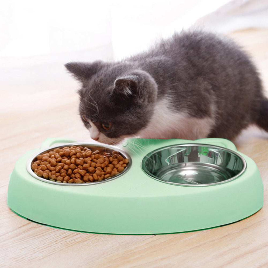 Pet Feeder Stainless Steel Bowls With Non-Slip Cute Resin Station