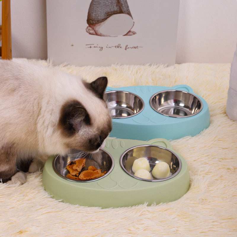 Pet Feeder Stainless Steel Bowls With Non-Slip Cute Resin Station