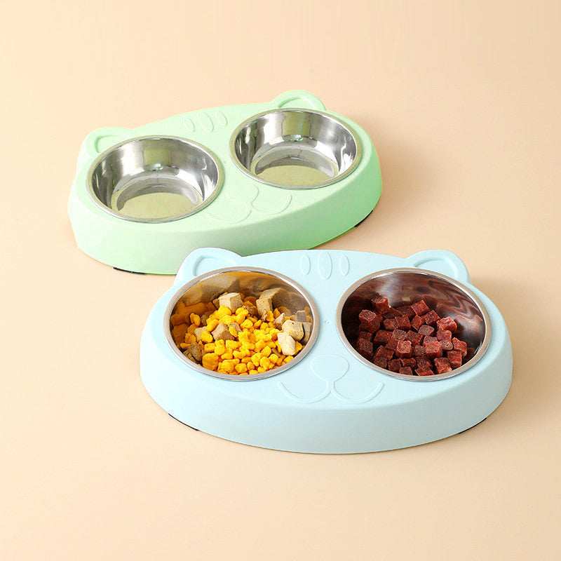 Pet Feeder Stainless Steel Bowls With Non-Slip Cute Resin Station
