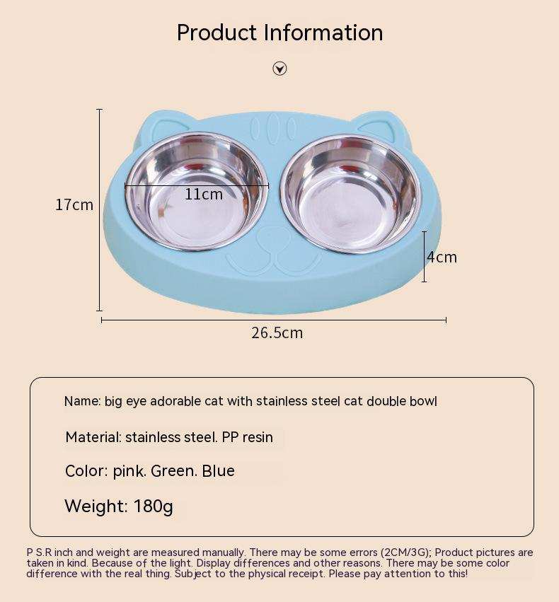 Pet Feeder Stainless Steel Bowls With Non-Slip Cute Resin Station