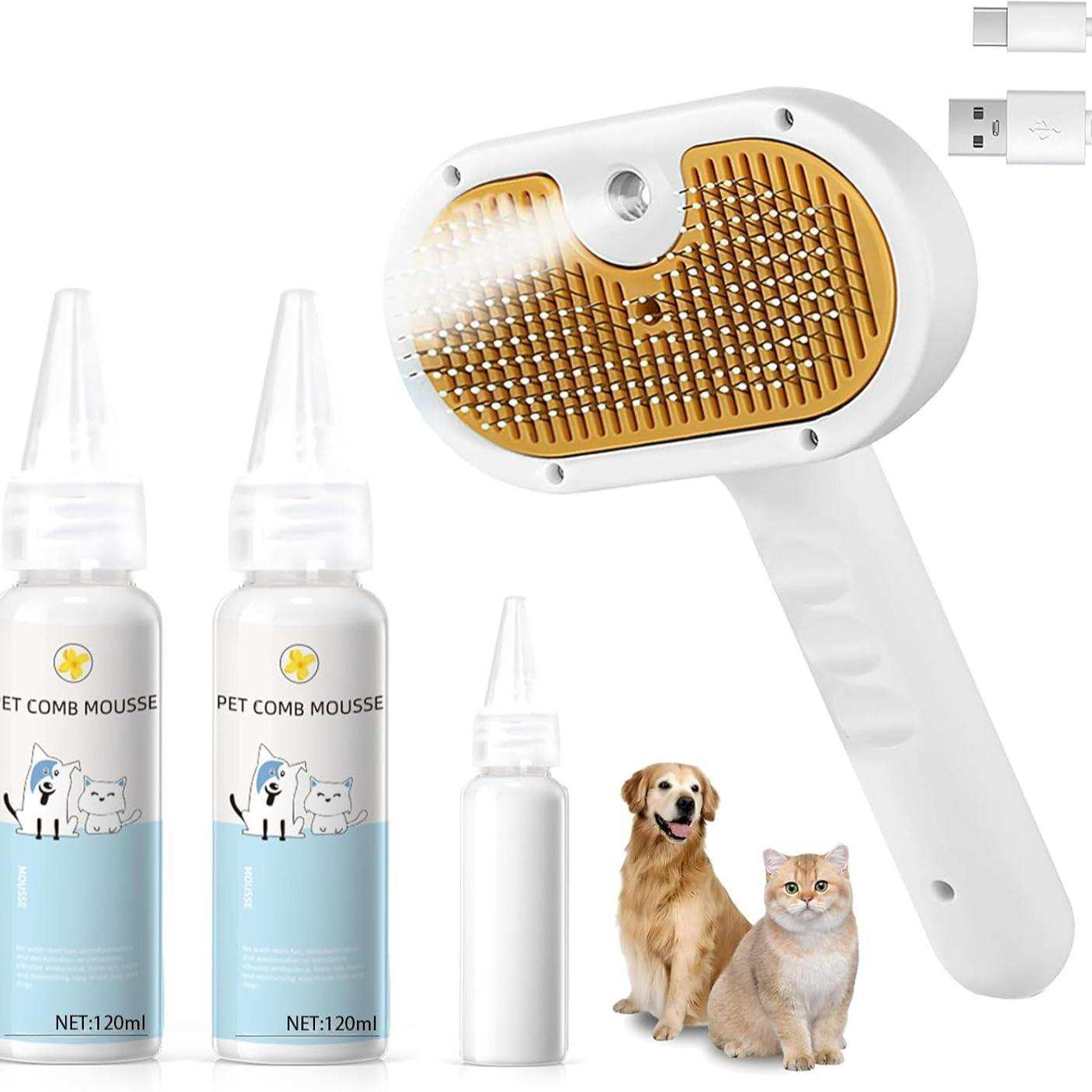 Pet Grooming Comb with Mousse and USB Charger