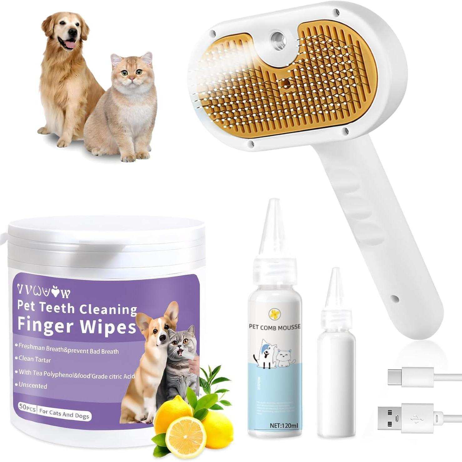 Pet Grooming Comb with Mousse and USB Charger