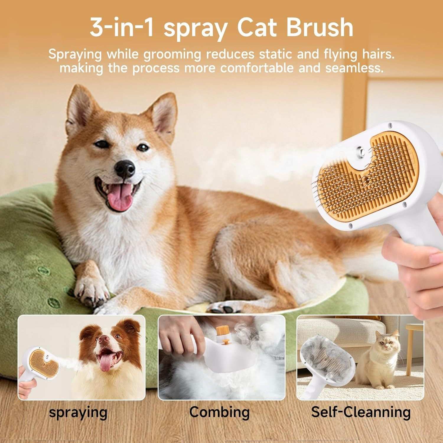 Pet Grooming Comb with Mousse and USB Charger