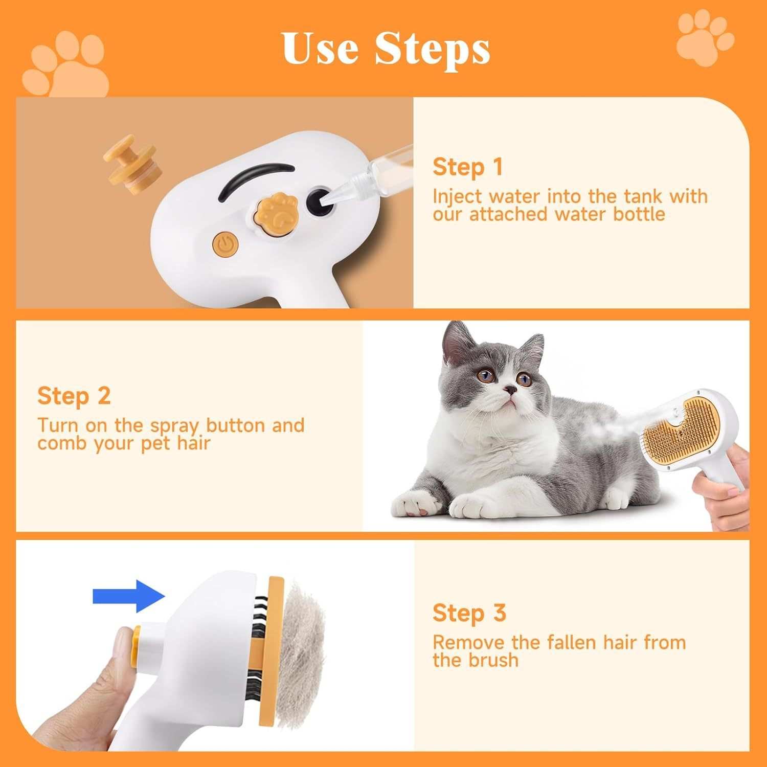 Pet Grooming Comb with Mousse and USB Charger