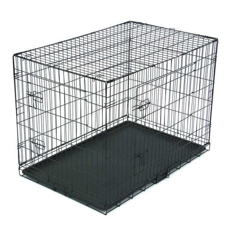 42 Inch Iron Foldable With Divider Plastic Tray Black Dog Cage