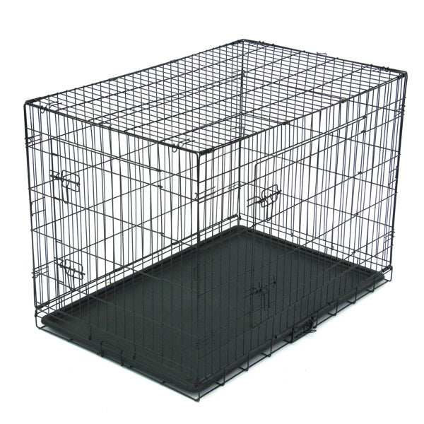42 Inch Iron Foldable With Divider Plastic Tray Black Dog Cage