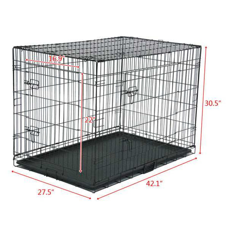 42 Inch Iron Foldable With Divider Plastic Tray Black Dog Cage