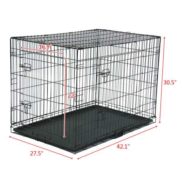 42 Inch Iron Foldable With Divider Plastic Tray Black Dog Cage