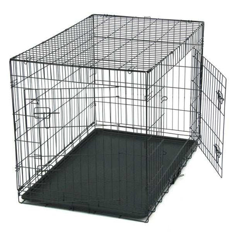 42 Inch Iron Foldable With Divider Plastic Tray Black Dog Cage