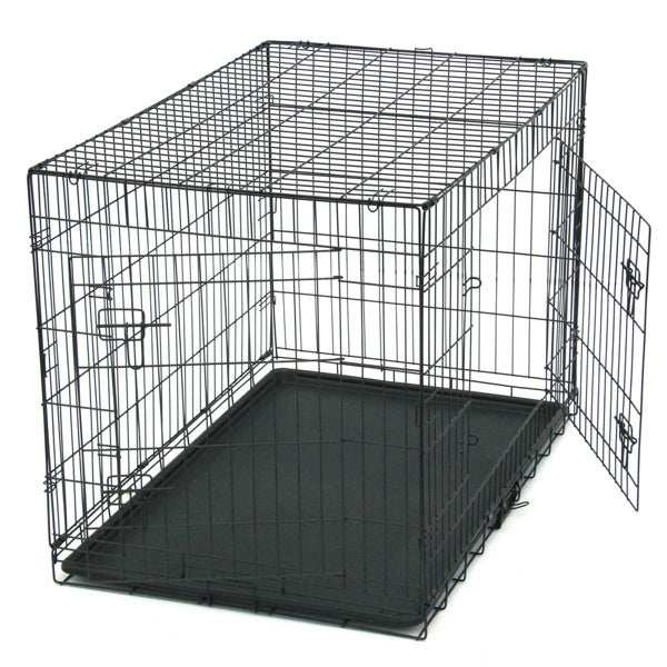 42 Inch Iron Foldable With Divider Plastic Tray Black Dog Cage
