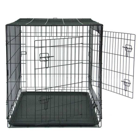 42 Inch Iron Foldable With Divider Plastic Tray Black Dog Cage