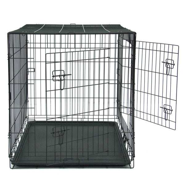 42 Inch Iron Foldable With Divider Plastic Tray Black Dog Cage
