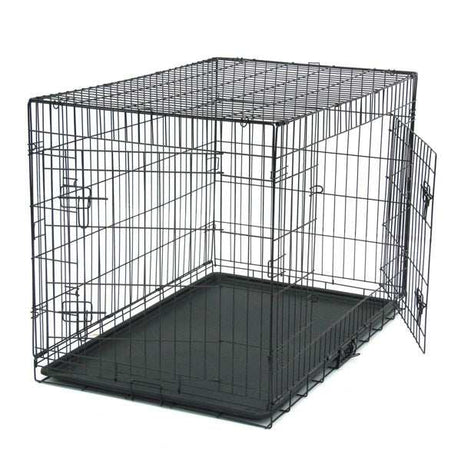 42 Inch Iron Foldable With Divider Plastic Tray Black Dog Cage