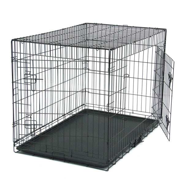 42 Inch Iron Foldable With Divider Plastic Tray Black Dog Cage