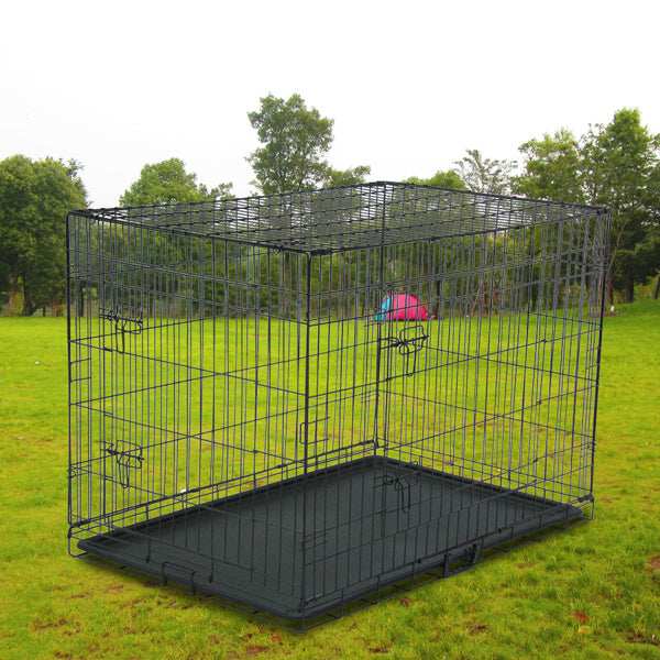 42 Inch Iron Foldable With Divider Plastic Tray Black Dog Cage