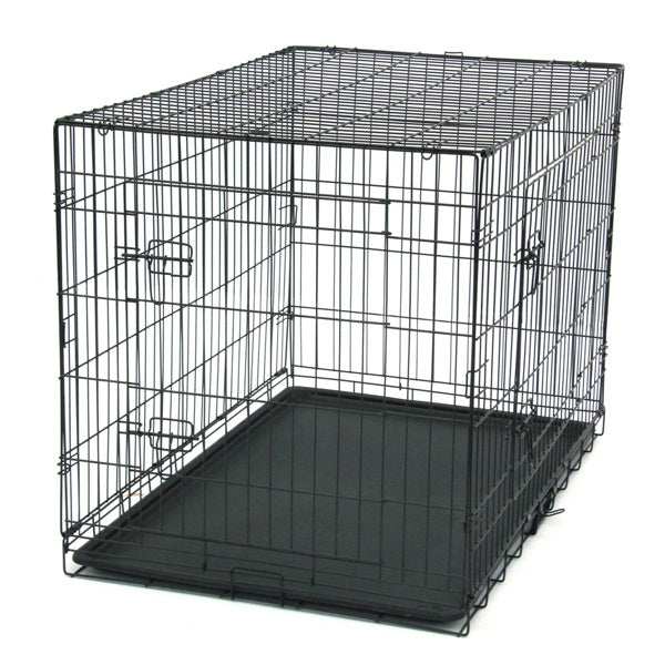 42 Inch Iron Foldable With Divider Plastic Tray Black Dog Cage
