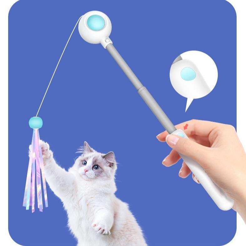 Retractable Interactive Laser and Cat Feather Wand Toy