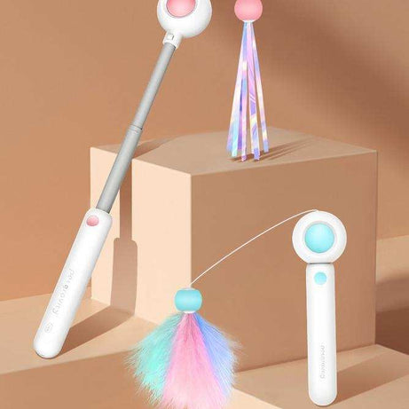 Retractable Interactive Laser and Cat Feather Wand Toy