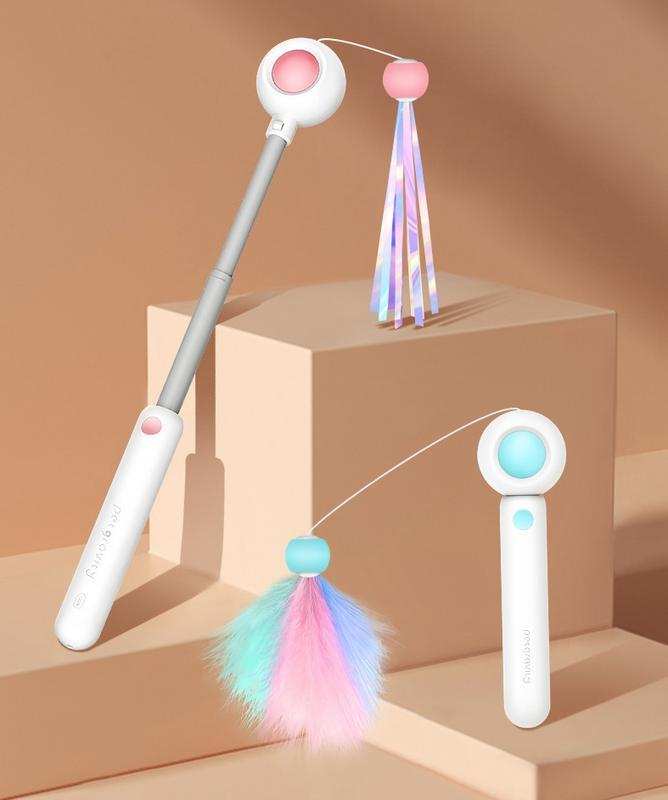 Retractable Interactive Laser and Cat Feather Wand Toy