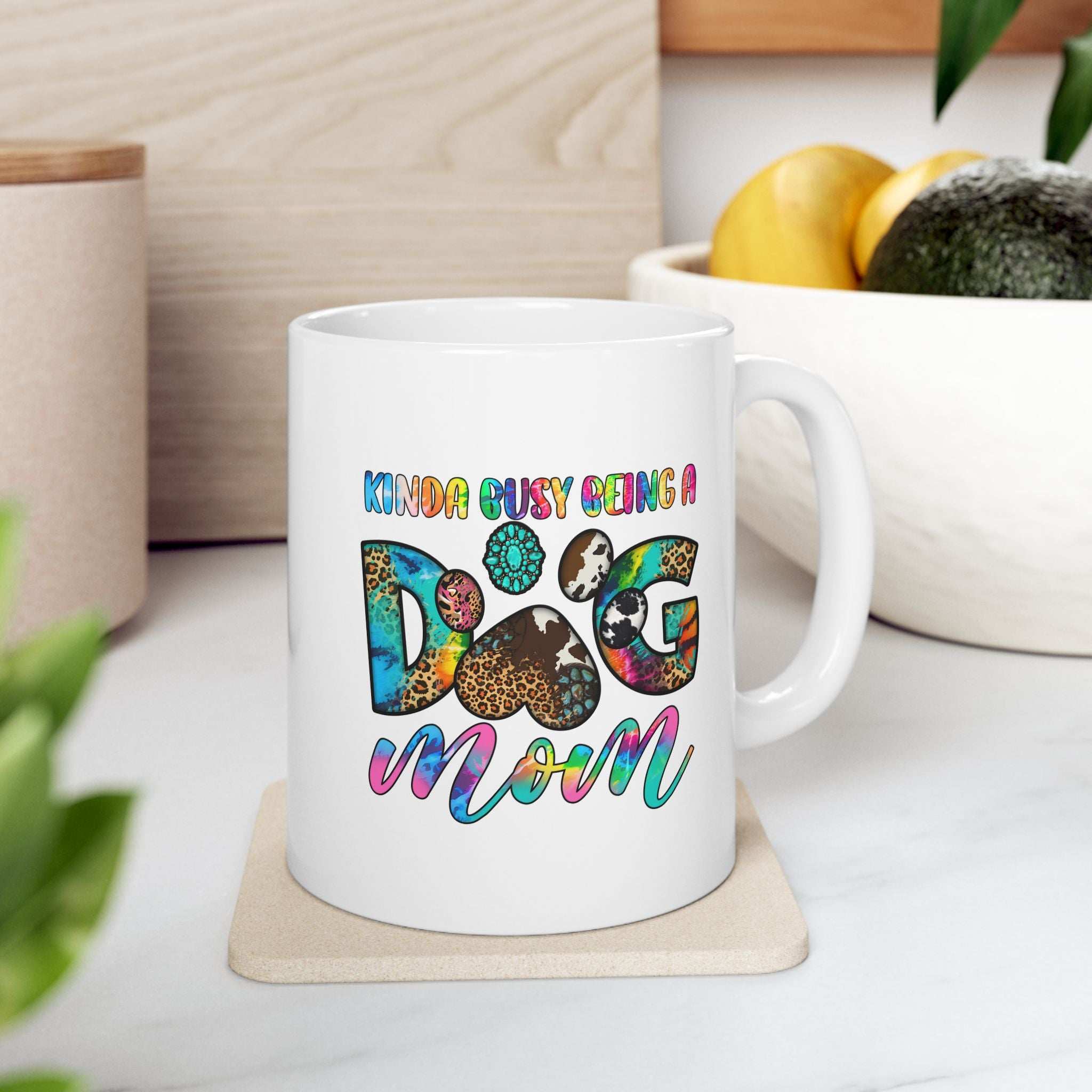 Colorful Dog Mom Ceramic Mug - Pet Owner Coffee Cup