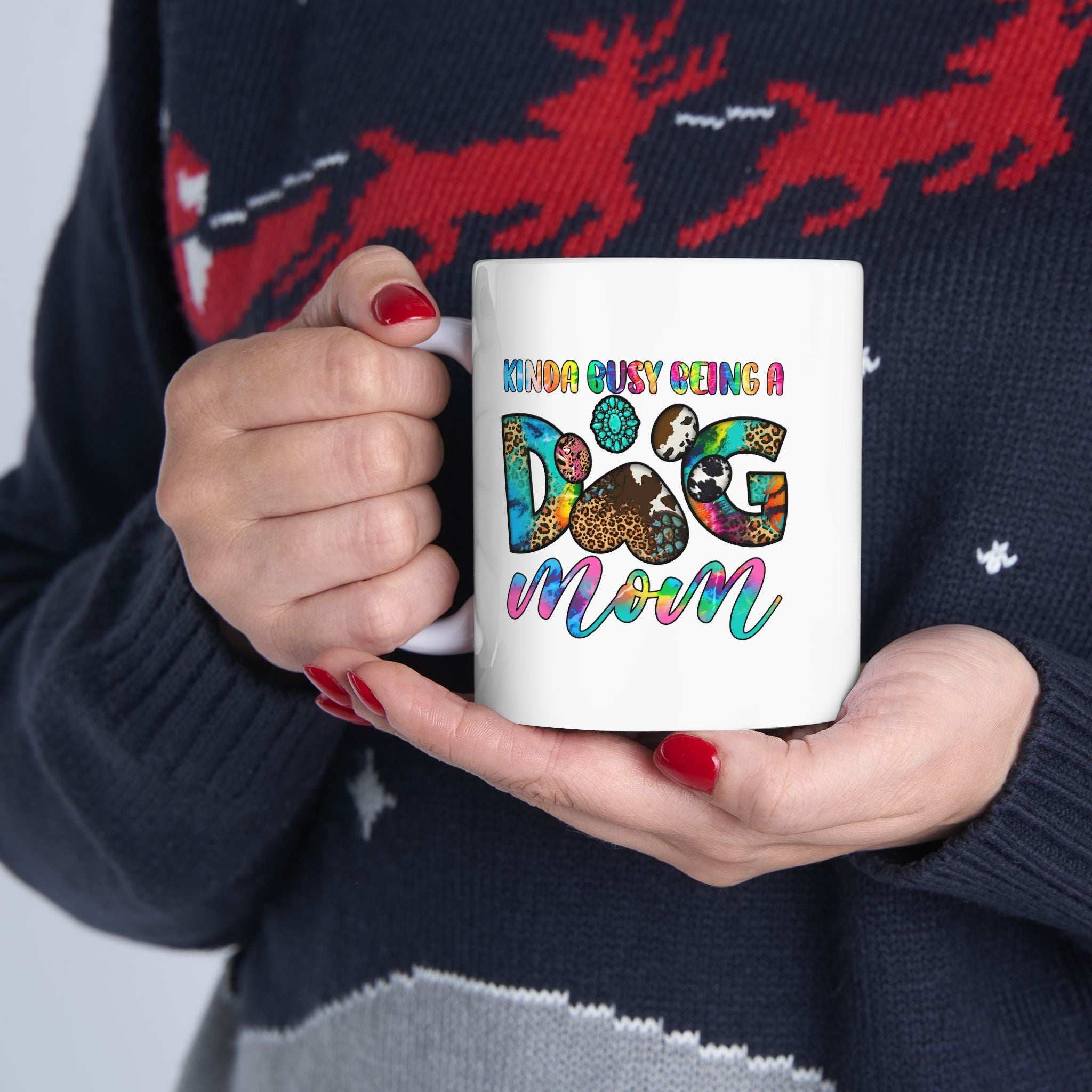 Colorful Dog Mom Ceramic Mug - Pet Owner Coffee Cup