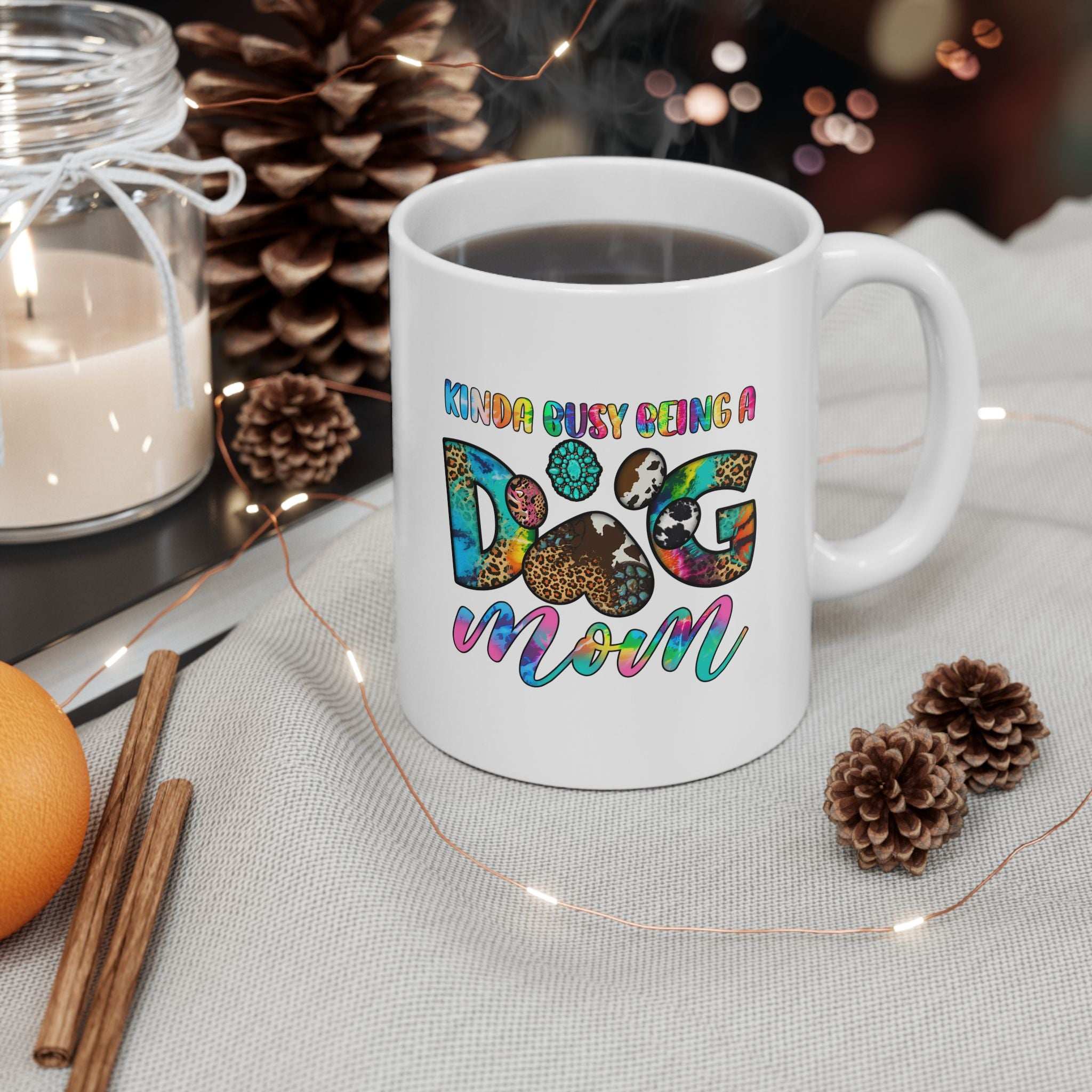 Colorful Dog Mom Ceramic Mug - Pet Owner Coffee Cup