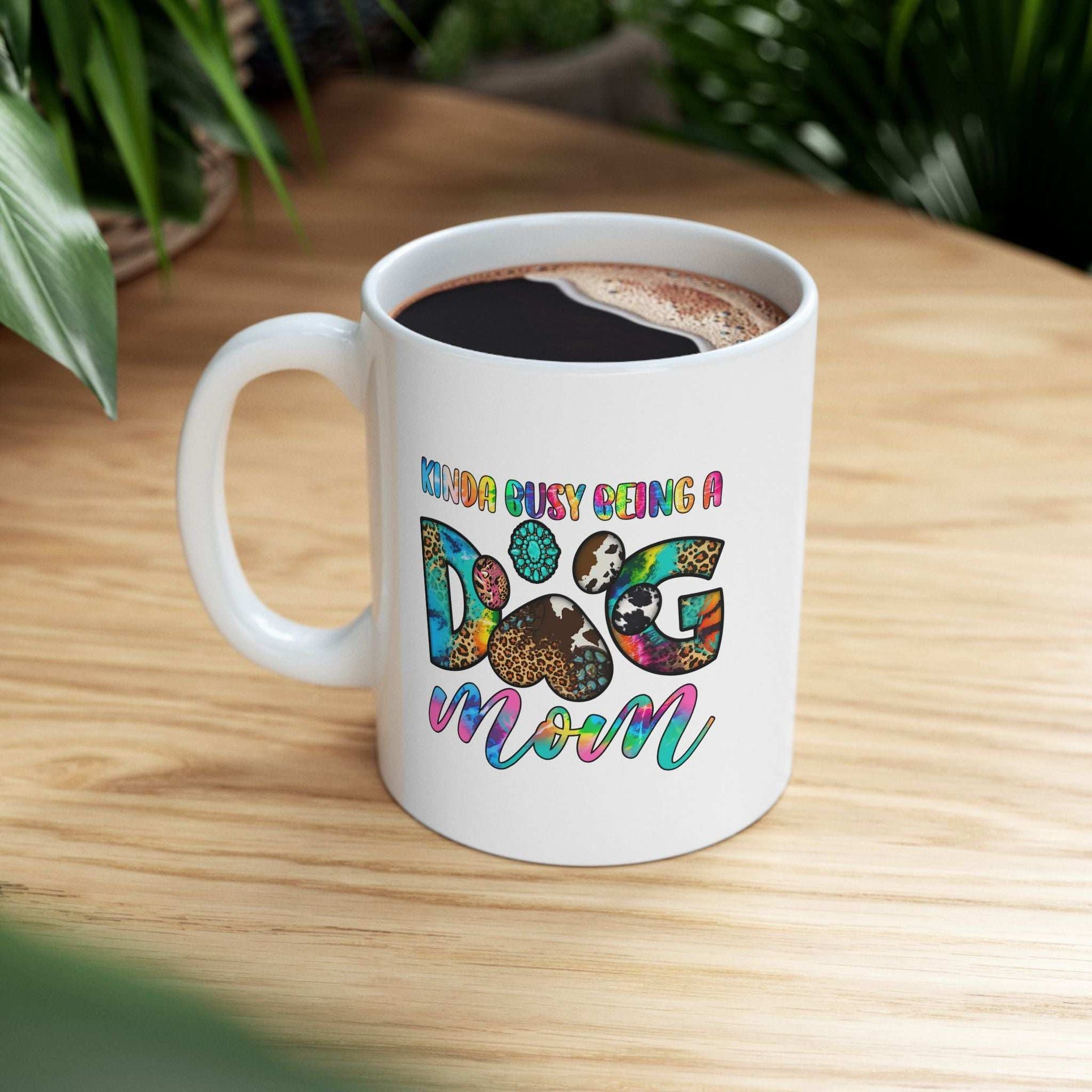 Colorful Dog Mom Ceramic Mug - Pet Owner Coffee Cup
