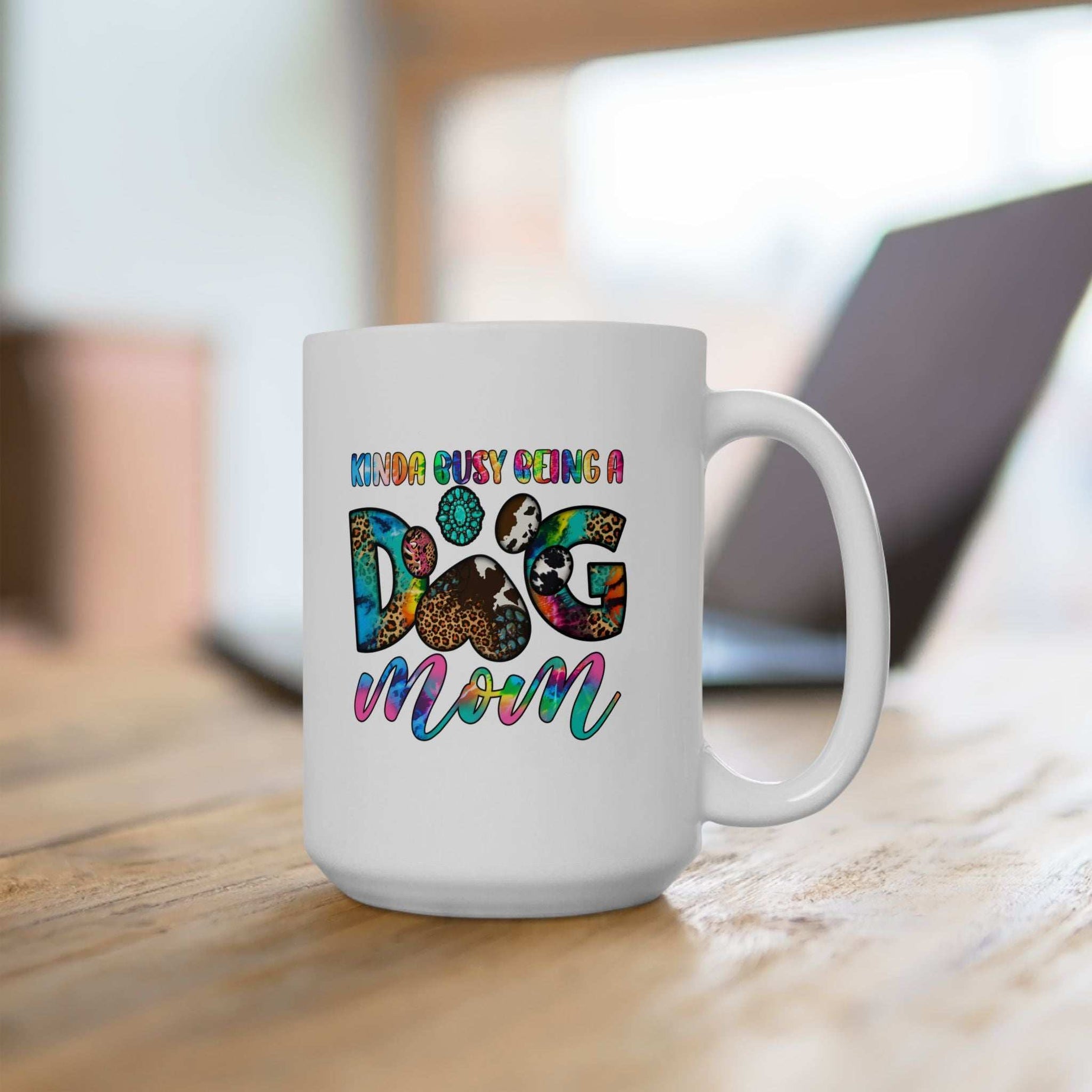 Colorful Dog Mom Ceramic Mug - Pet Owner Coffee Cup