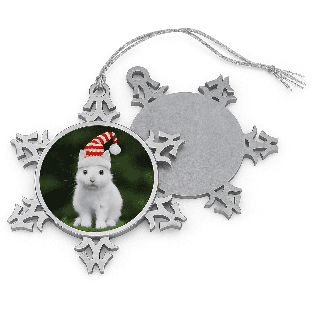 Personalized Pewter Snowflake Pet Ornament - Custom Christmas Decor