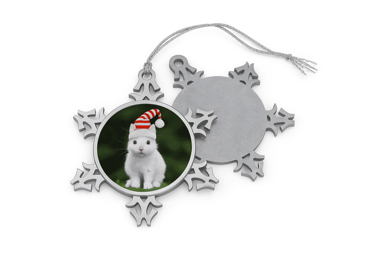 Personalized Pewter Snowflake Pet Ornament - Custom Christmas Decor