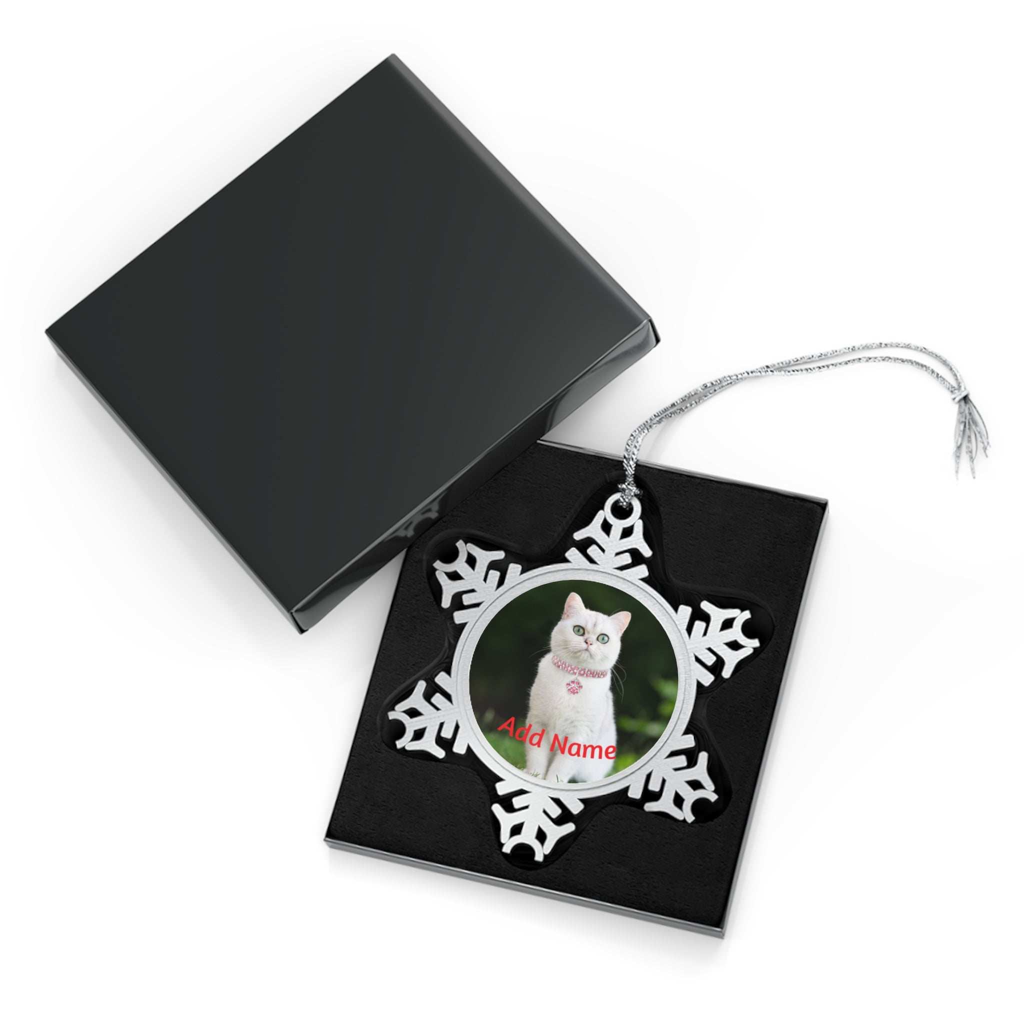 Personalized Pewter Snowflake Pet Ornament - Custom Christmas Decor