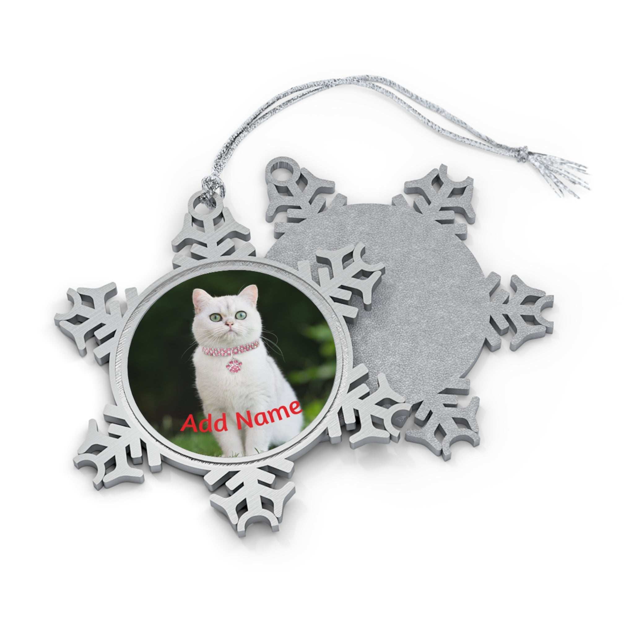 Personalized Pewter Snowflake Pet Ornament - Custom Christmas Decor