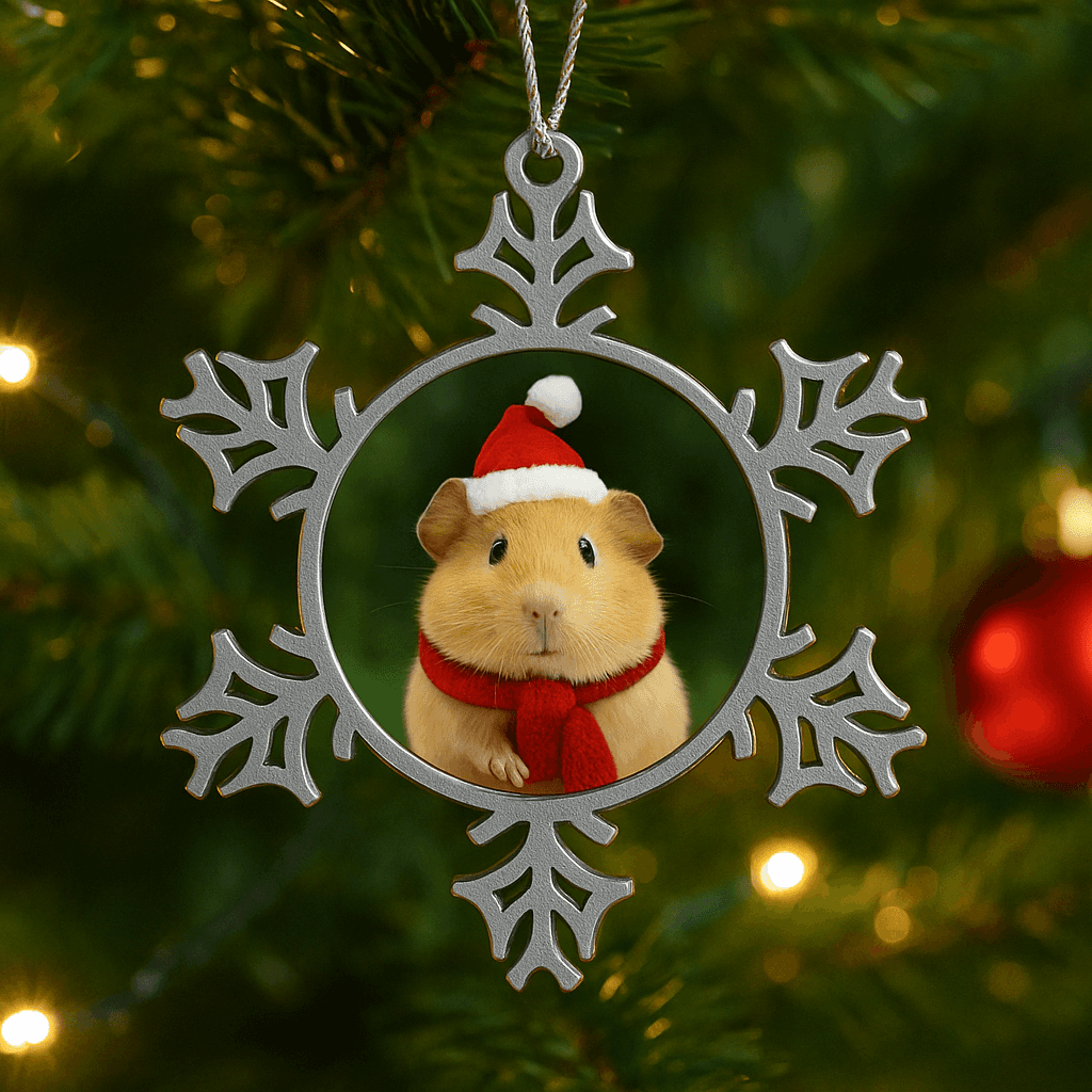 Personalized Pewter Snowflake Pet Ornament - Custom Christmas Decor