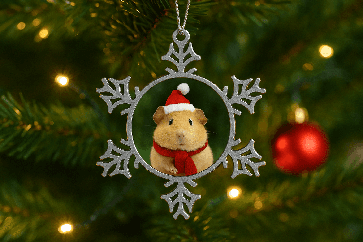 Personalized Pewter Snowflake Pet Ornament - Custom Christmas Decor