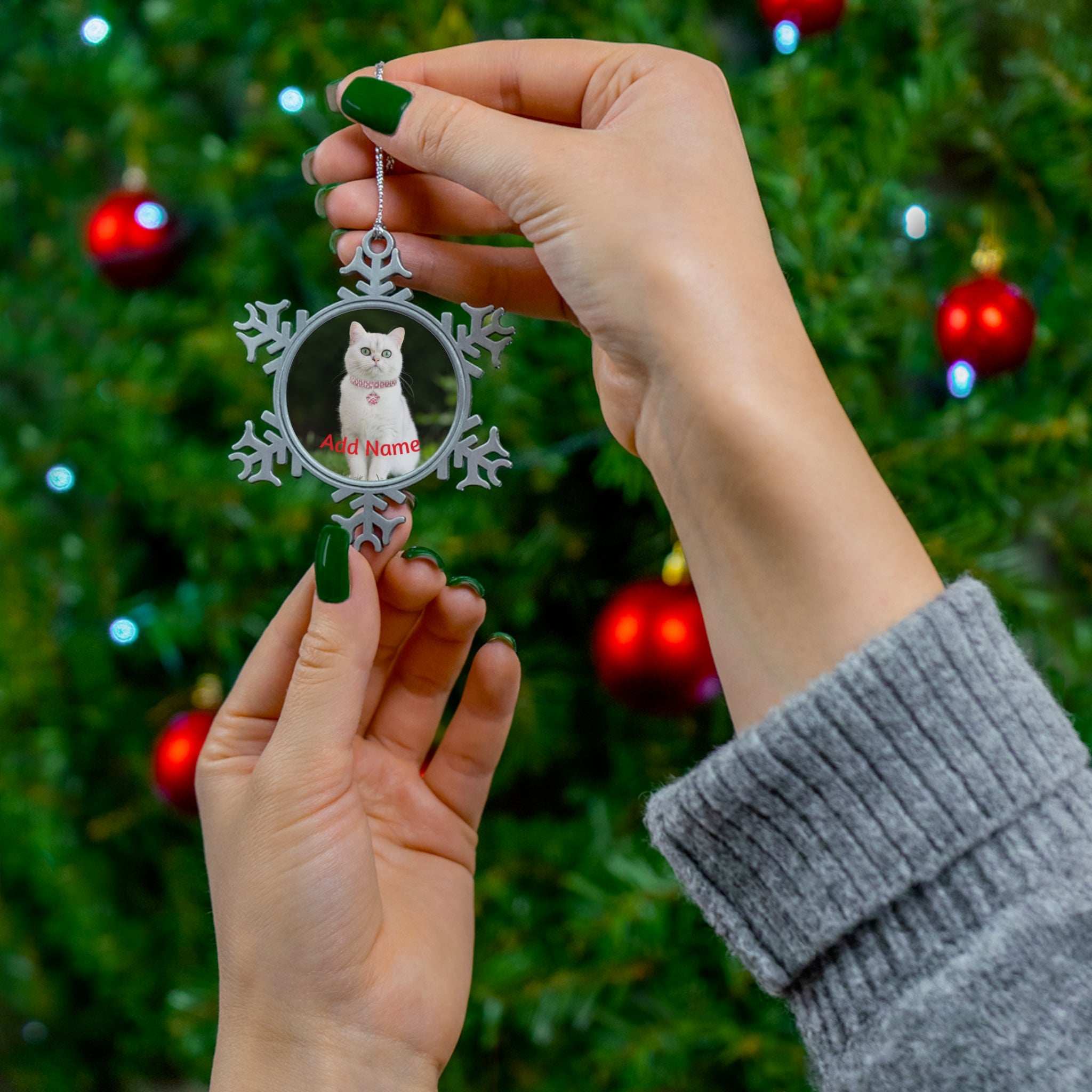 Personalized Pewter Snowflake Pet Ornament - Custom Christmas Decor