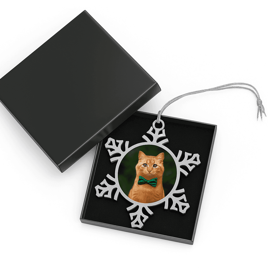 Personalized Pewter Snowflake Pet Ornament - Custom Christmas Decor