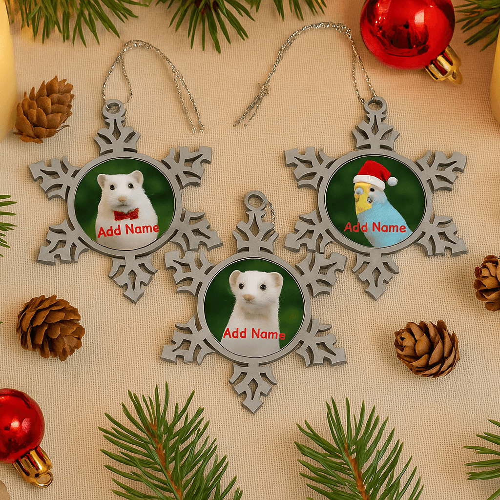 Personalized Pewter Snowflake Pet Ornament - Custom Christmas Decor